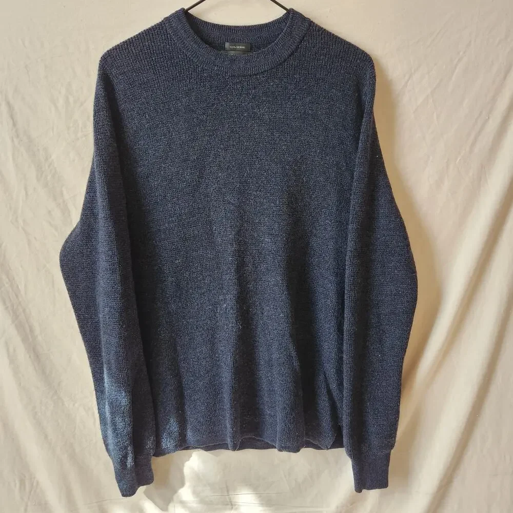 J.Crew Destination 100% Merino Wool Sweater Sz L Blue Crewneck Upscale Neutral